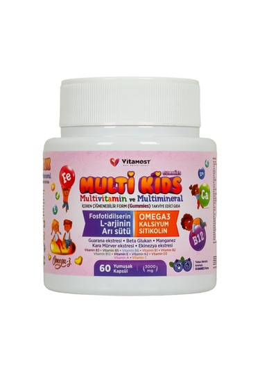 Vitamost Multi Kids Multivitamin ve Multimineral içeren Takviye Edici Gıda 60 Yumuşak Kapsül