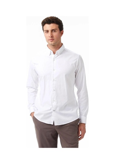 Erkek Beyaz Slim Fit Gömlek-11434 Beyaz