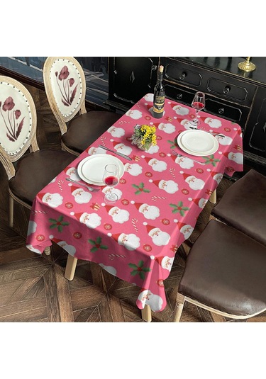 Noel Desenli Dikdörtgen Masa Örtüsü 60x120 İnç, Su Geçirmez Ve Leke Tutmaz-a174 Açık Pembe