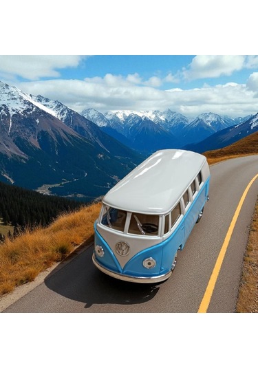 Nostaljik Metal Çek Bırak Mavi Wv Minibüs Araba Kapılar Açılır Diğer