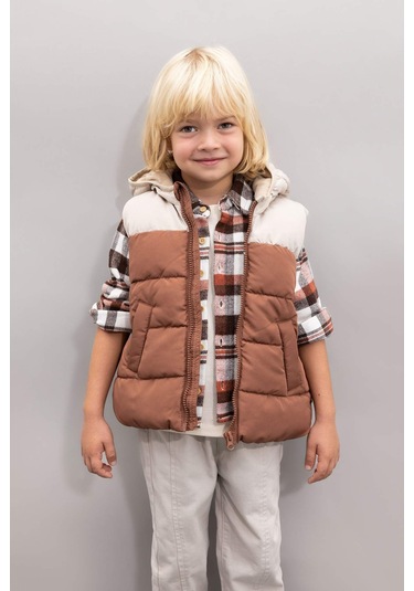 DeFacto Erkek Bebek Su Geçirmez Polar Astarlı Kapüşonlu Şişme Yelek A2848A524AUBN349