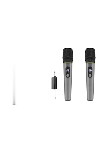 Büro Ev Ofis si İçin 6.35mm Gri Profesyonel Kablosuz Uhf 2 Mikrofonlu Set