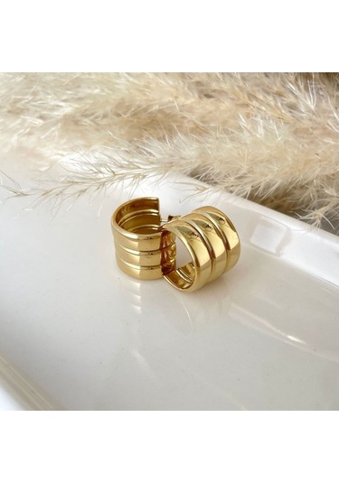 Üçlü Bombeli Halka Gold Çelik Küpe