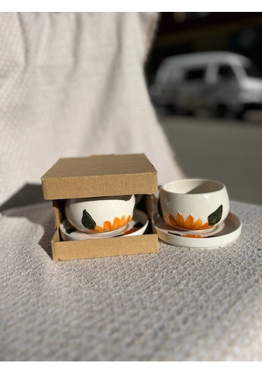 El Yapımı Seramik Kupa, Mug, Türk Kahvesi Bardağı Çiçek Desenli