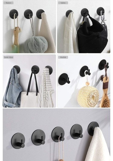 Zift Unique 4 Adet Paslanmaz Çelik Siyah Banyo/Bornoz/Havlu Askısı Siyah