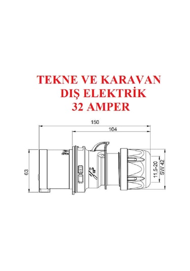 Marina Erkek Fiş. 32 Amper. Tekne Ve Karavan Dış Elektrik Fişi