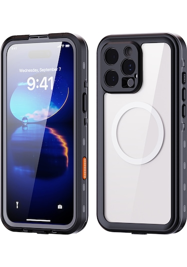 Apple Uyumlu iPhone 16 Pro Max Kılıf 360 Koruma Su Geçirmez Toz Geçirmez Magsafe Wireless Kapak Su Siyah