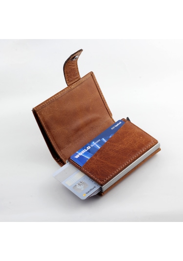 Ancora Leather Crazy Hakiki Deri Erkek Cüzdanı Otomatik Taba