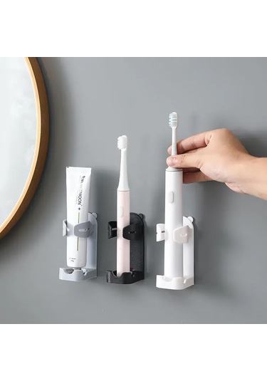 Geeroyoo Banyo Aksesuarı: Diş Fırçası Ve Tıraş Makinesi Tutucu, Yapışkanlı, Siyah Ve Beyaz, Abs Plastik, Pratik Montaj Siyah