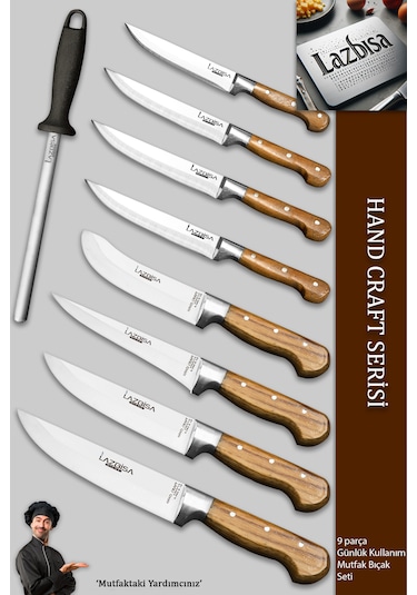 Hand Craft Mutfak Bıçak Seti Et Sebze Bıçağı Masat 9 Lu Mft-257 Ahşap