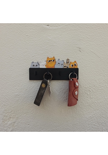 Cajuart Renkli Çizim Sevimli Kediler Duvar Askılık Anahtarlık