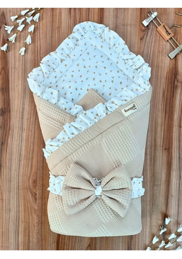 Pike Bebek Battaniyesi Dış Kundağı %100 Pamuklu Çiçek Desenli Yenidoğan Hastane Çıkışı Mevsimlik Sütlü Kahve