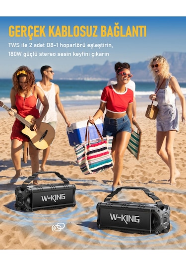 W-kıng D8-1 Bluetooth Hoparlör, 90w Ultra Bass Boombox, 40 Saat Çalma Süresi, Ipx6 Suya Dayanıklı, K