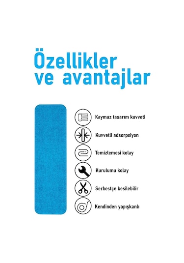 Halifleks Yapışkan Tabanlı Merdiven Basamak Paspası Rip Halı Kaymaz Tabanlı - Boncuk Mavi Boncuk Mavi