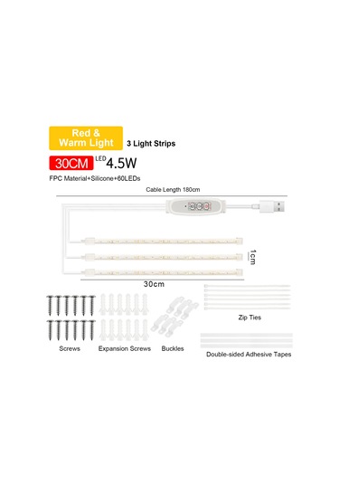 Konesam 3 Kollü 30cm Led Bitki Işığı: Kırmızı Isı Işığı, 4 Seviye Parlaklık, 24 Saat Akıllı Zamanlama 3h/9h/12h , Usb İle Hızlı Kurulum, Fosforilasyonu Teşvik Et Ve Aşırı Büyümeyi Engelle Kırmızı