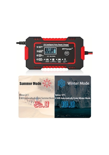 Symbee Akıllı Mikroişlemci Kontrollü 12v 6a Araç Akü Şarj Cihazı, Agm/gel/sla İçin Lcd Ekranlı, 4-100ah Aralığında