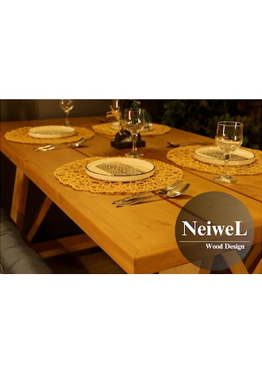 Neiwel Garden Mare Doğal Ahşap Banklı Bahçe Masa Takımı-100-180 Takım Açık Ceviz