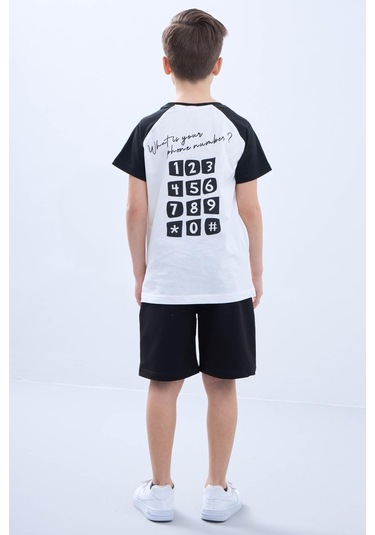 Penye Süprem Baskılı Yazlık Şortlu Takım M00734 Beyaz - Siyah