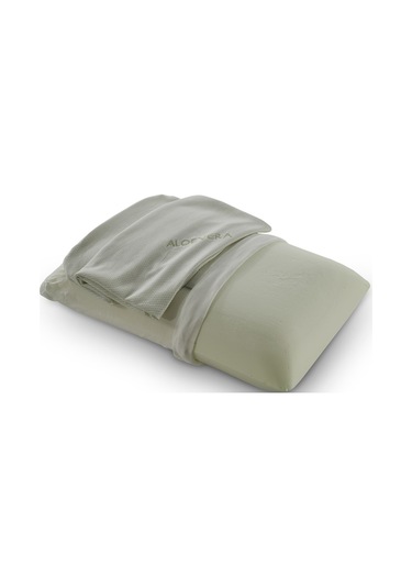 Rudu Aloevera Kılıflı Visco Visko Delikli Bütün Sünger Yastık 60x40x14 Cm 1330 Gr Omuz/boyun Destekli Beyaz - Yeşil