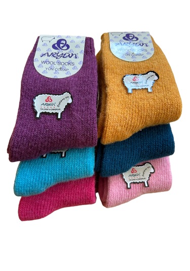 Aryün Çocuk Rengarenk Yün Çorap 6 Çift Renkli