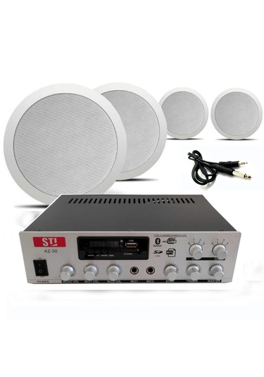 4 Lü Beyaz Tavan Tipi Hoparlör Seti Mağaza Ses Sistemi