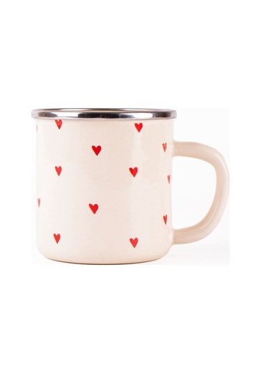 Cupid Kalp Desenli Emaye Kupa Krem