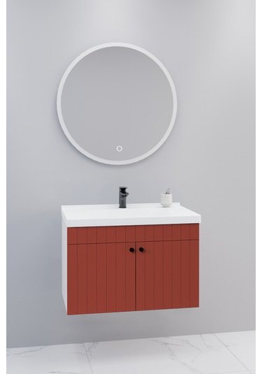 Avien 80 Cm Banyo Dolabı Orz Led Aynalı Kiremit - Boy Dolap Hariç Kiremit