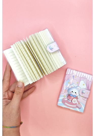 Ayıcık A7 Not Defteri , Çıt Çıtlı Cep Defteri - Pembe Pembe