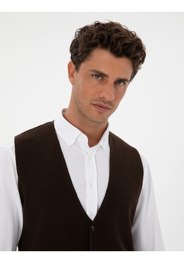 Pierre Cardin Erkek Koyu Kahverengi Yelek Triko 50317313-vr084 Koyu Kahverengi