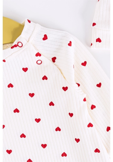 Kalp Desenli Şapkalı Kız Bebek Tulum 001