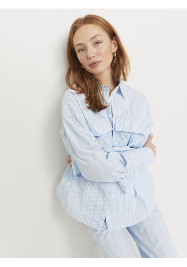 Jack & Jones Kadın Çizgili Gömlek - Ava - 12269669 Cashmere Blue Mavi