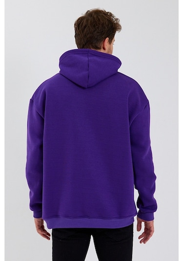 Sevgili Kombini Çift Oversize Kapşonlu Üç Iplik Sweatshirt Mor