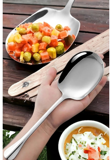 Madamev 4'lü Lüx Servis Kaşığı Seti Büyük Boy Paslanmaz Çelik Kaşık Salata Pasta Yemek Servis Mutfak