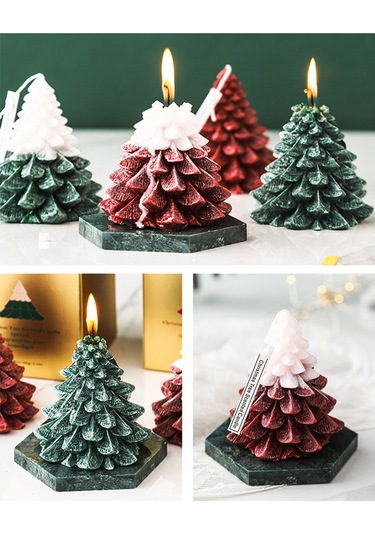 Noel Ağacı Mumlar Kule Şekilli Mumlar Noel Partisi Beyaz Yeşil