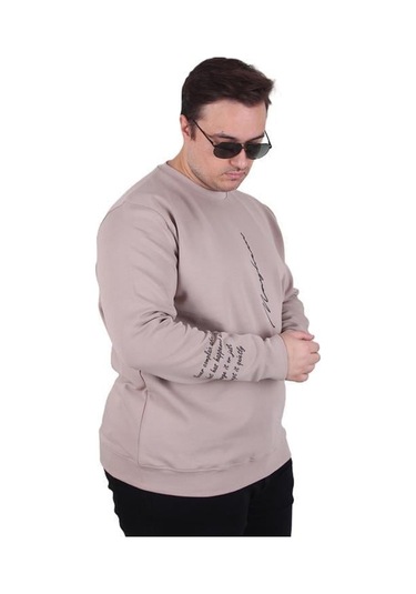 Starbattal Büyük Beden Bisiklet Yaka Sweat Double Face 25707 Bej Bej