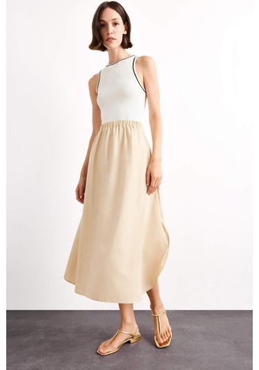 Defacto A Kesim Pamuklu Kolsuz Midi Elbise G1358ax25smer105 Ekru