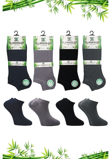 Bambu Erkek Patik Asorti Çok Renkli Çorap Dikişsiz 4'lü Paket Çok Renkli