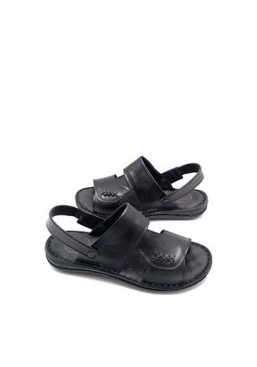 Deritarz Hakiki Deri Tam Ortopedik Siyah Erkek Sandalet Siyah