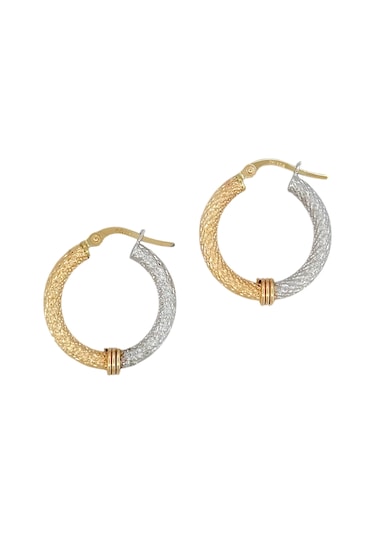 Altın Nesil - 14 Ayar Altın Sarı Beyaz Boru Orta Halka Küpe Altın - Beyaz Altın