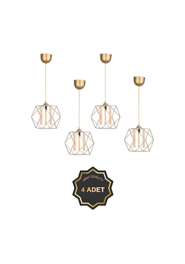 Trend Kitchen 4 Adet Trend Küp Eskitme Sarkıt Avize Gold