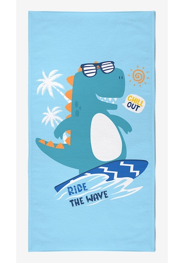 Surf Dino Dijital Baskılı 75x145 Cm Çocuk Plaj Havlusu