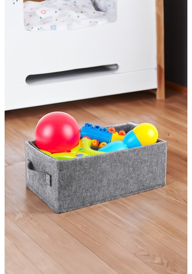 Yunusoğlu Home Dolap İçi Çamaşır Oyuncak Düzenleyici Keçe Saklama Kutusu Sepet Organizer 38x25x13 Cm Gri