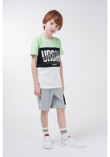 Brz Kids Kontrast Renkli Baskılı Erkek Çocuk Kısa Kollu T-Shirt Çok Renkli