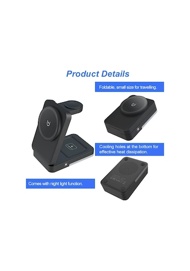 Boatshop1 Beyaz 3ü 1 Arada Katlanabilir Kablosuz Sarj Standi Magsafe Tasinabilir Seyahat Sarj Istasyonu İphone Uyumlu 16 15 14  Watch