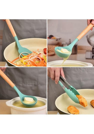 Yystore Silikon Mutfak Gereçleri Mutfak Seti Onbir Parçalı Yapışmaz Pişirme Seti Açık Gri