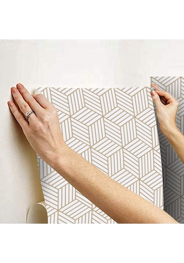 Altın Ve Beyaz Geometrik Altıgenler Soy Ve Yapıştır Duvar Kağıdı 17,7 X 393 Altın Çizgili Duvar Kağıdı Dekorasyonu