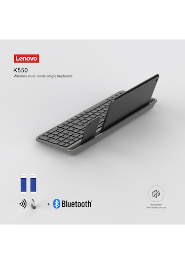 K550 Tablet Standlı Bluetooth + 2.4 Ghz Kablosuz Dual Modlu Sessiz Klavye