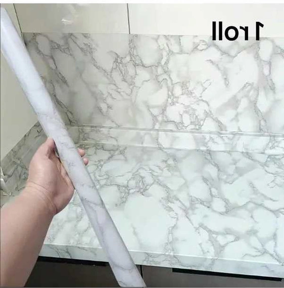 Trendooze Sunshine022 Gri Beyaz 60x500cm Yağ Geçirmez Mermer Desenli Folyo Beyaz - Gri