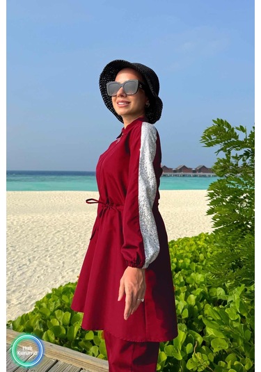 Kahijab Payet Detay Tesettür Mayo - Bordo Bordo