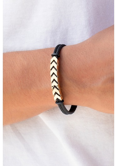 Cenova Kuyumculuk 14 Ayar Altın Çelik Siyah Erkek Bileklik Siyah